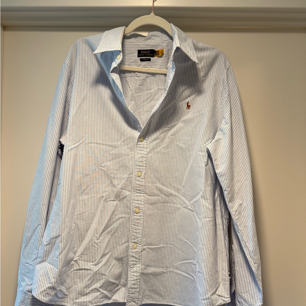 Ralph Lauren Men's Light Blue Striped Button Down Shirt